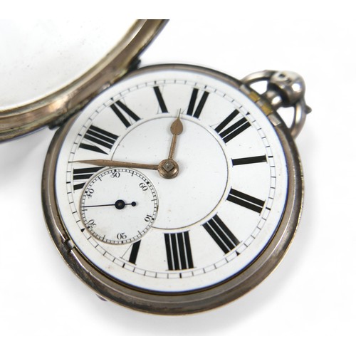 108 - Two silver-cased 19th century pocket watches; one pair-cased with subsidiary dial and Roman numerals... 