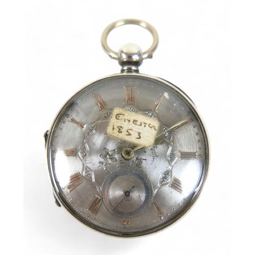 109 - Three silver-cased 19th century pocket watches; two with silvered dials and rose gold Roman numerals... 