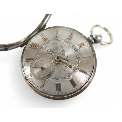 109 - Three silver-cased 19th century pocket watches; two with silvered dials and rose gold Roman numerals... 