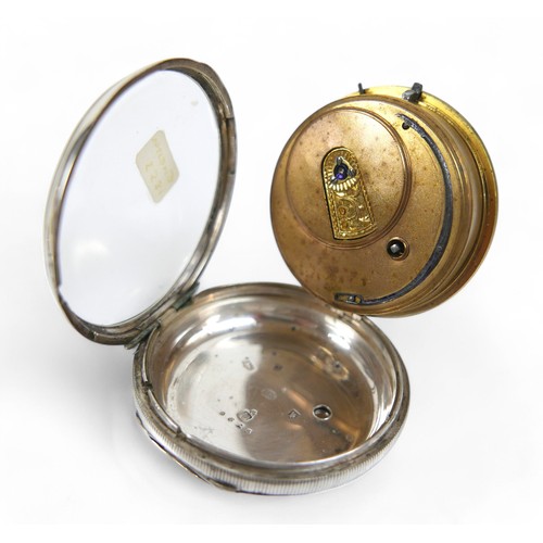 109 - Three silver-cased 19th century pocket watches; two with silvered dials and rose gold Roman numerals... 