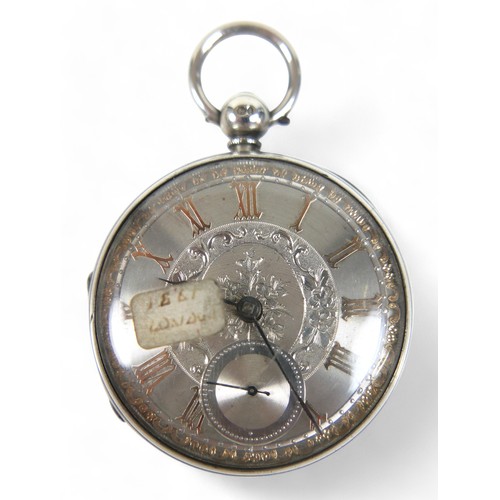 109 - Three silver-cased 19th century pocket watches; two with silvered dials and rose gold Roman numerals... 