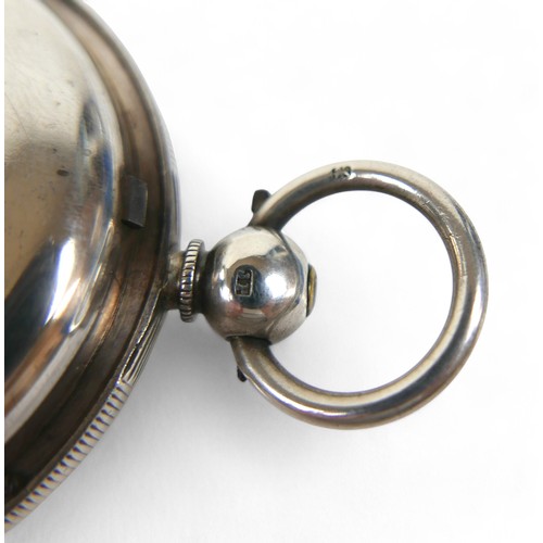 109 - Three silver-cased 19th century pocket watches; two with silvered dials and rose gold Roman numerals... 