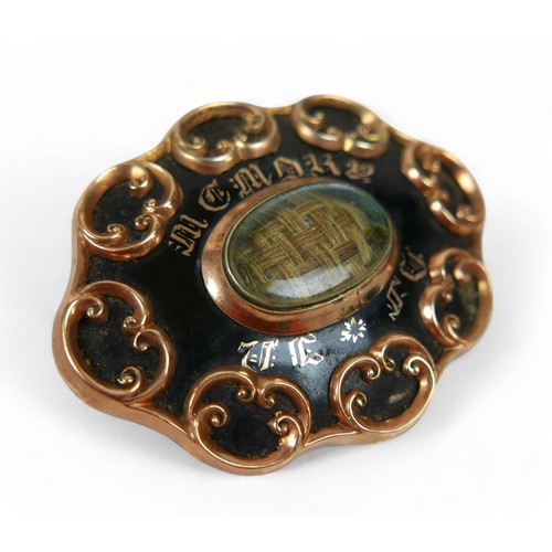 75 - A gilt metal mourning brooch, engraved 'David Cooper who died 30th July 1862', 51 by 14 by 40mm, 20.... 