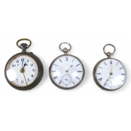 113 - A collection of eight pocket watches and a travel clock,comprising four silver watches, an Elgin pla... 