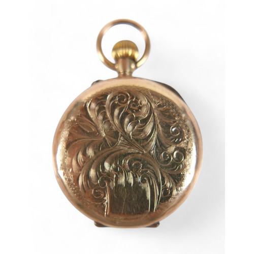 111 - A 9ct yellow gold open faced pocket watch, top wind with 26mm case, base metal dust cover, weight 6.... 