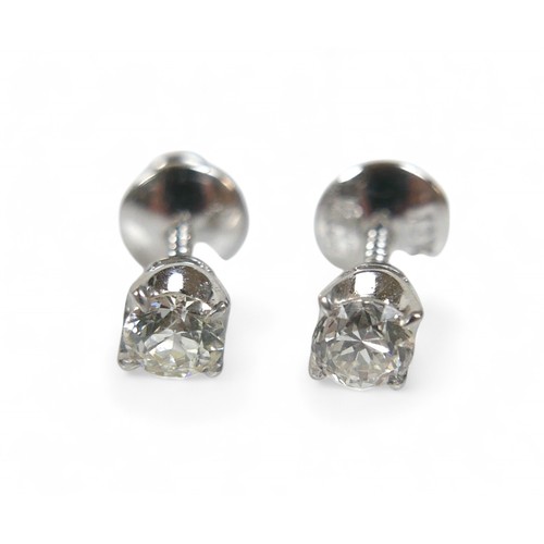 92 - A pair 18k white gold diamond solitaire earring studs, each diamond approx 0.2ct, 1.6g.