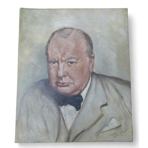 214 - Arthur R. Taylor (American, 20th century): a portrait of Winston Churchill, oil on canvas, dated 194... 