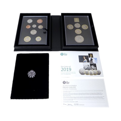 20 - Two Royal Mint proof coin sets, comprising 2019 and 2020 United Kingdom sets, both with presentation... 