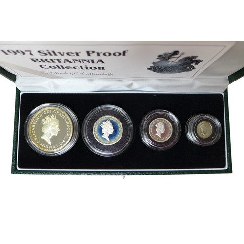 34 - A Royal Mint 1997 Silver Proof Britannia Collection, four coins with certificate of authenticity in ... 