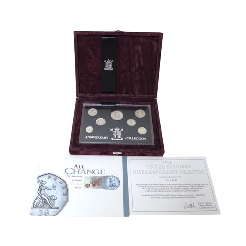 28 - Five Royal Mint United Kingdom proof sets, including a limited edition 1996 Silver Anniversary Colle... 