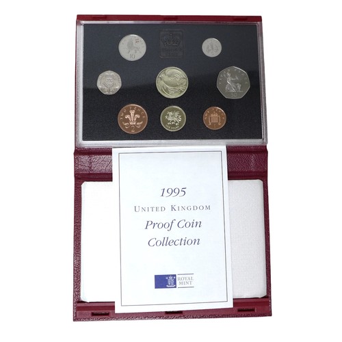 30 - Six Royal Mint United Kingdom proof coin sets, including three deluxe set for 1995, 1997, 1998, toge... 