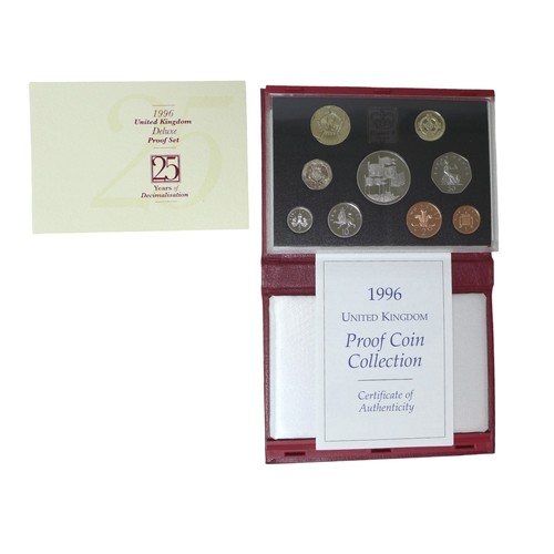 30 - Six Royal Mint United Kingdom proof coin sets, including three deluxe set for 1995, 1997, 1998, toge... 