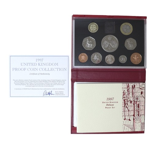 30 - Six Royal Mint United Kingdom proof coin sets, including three deluxe set for 1995, 1997, 1998, toge... 