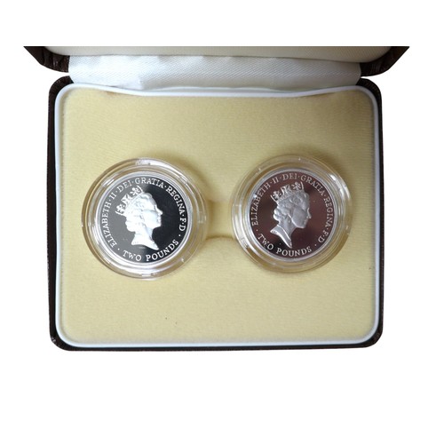 48 - Two Royal Mint Silver Proof Piedfort two-Pound two-coin sets, comprising 1989 set, together with a 1... 