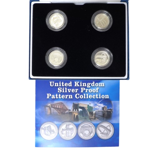 40 - Royal Mint Silver Proof One Pound coin sets, comprising United Kingdom Pattern Collection four-coin ... 