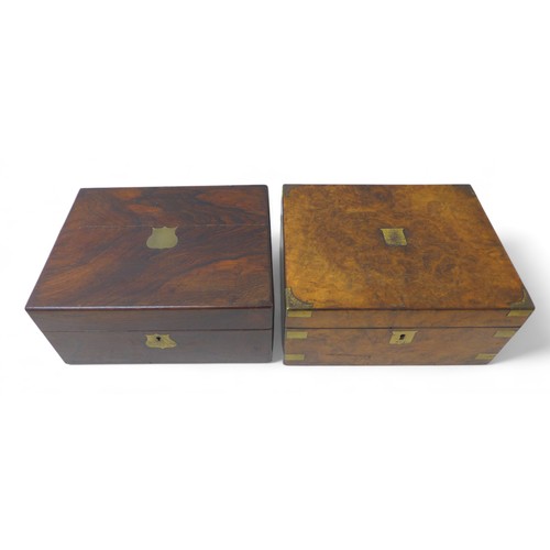 130 - A Victorian burr walnut writing slope and a rosewood travel box, with fitted interior, 30 by 23 by 1... 