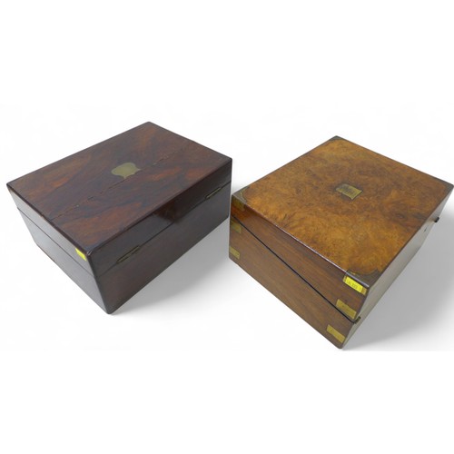 130 - A Victorian burr walnut writing slope and a rosewood travel box, with fitted interior, 30 by 23 by 1... 