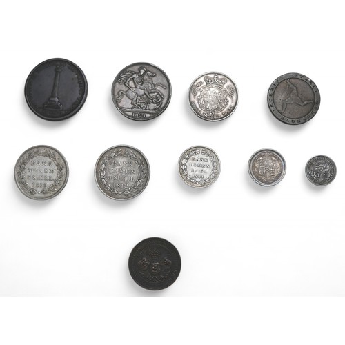 23 - A collection of Georgian and later medallion, tokens and coins, including an 1816 medal in honour of... 