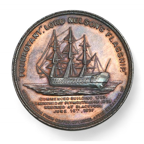 52 - Medal commemorating the wreck of HMS 'Foudroyant' dated 1897, obverse with portrait of Nelson, rever... 