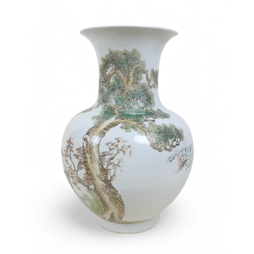 149 - A Chinese famille rose scholars vase republic period painted with a group of scholars playing weiqi ... 