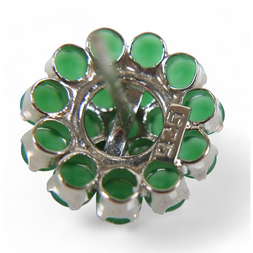 84 - A pair of emerald cluster earrings, set on 925 silver backings, total diameter 2.1cm, with box.