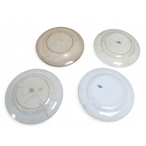 152 - Four Victorian and Edwardian blue and white naval mess plates, all approximately 24cm diameter. (4)