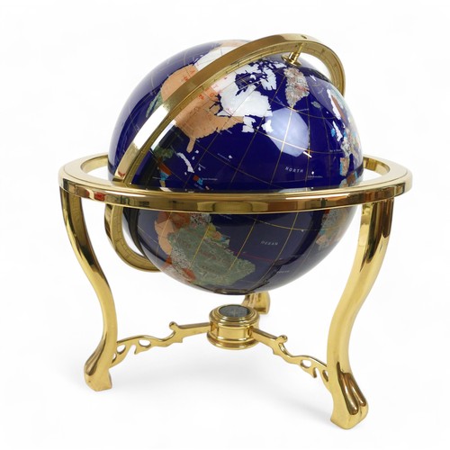 134 - A large gem stone terrestrial globe on stand, 42cm diameter 49cm high.