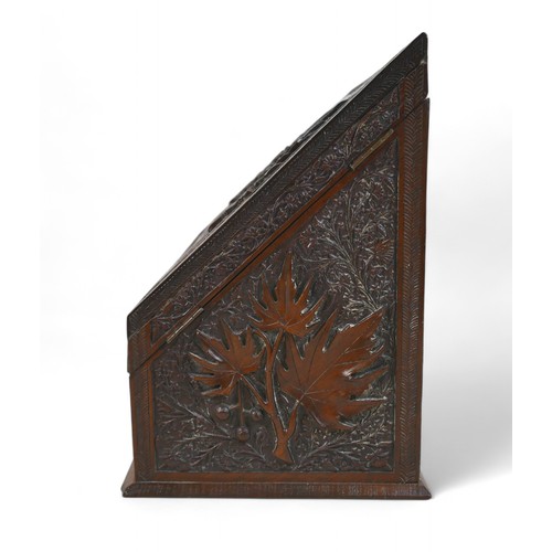 143 - An Eastern carved stationary box, with Medical Corp carving, 38 by 19 by 28cm.