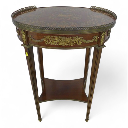 243 - A 20th century French style inlaid side table, with gallery and ormolu mounts, frieze drawer above a... 