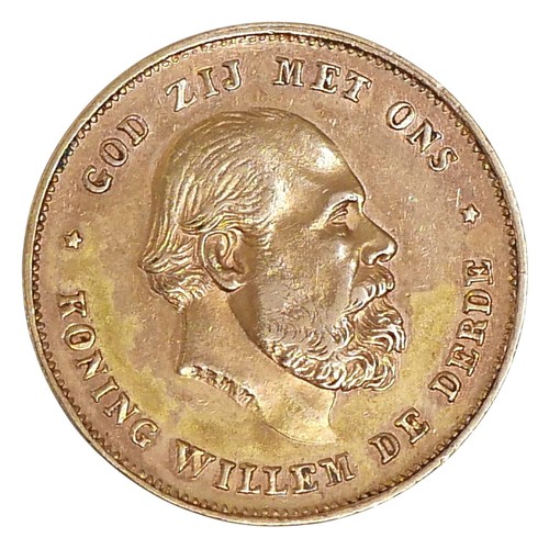 4 - A Willem III gold 10 Guilders coin, 1875,  approximately 22mm diameter, 6.7g.