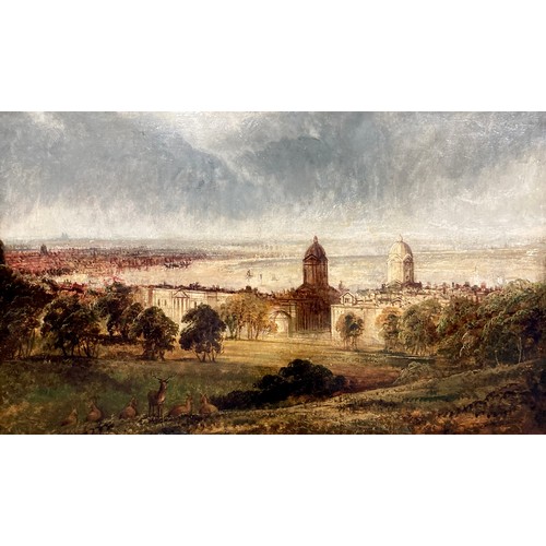 223 - English School (19th century): a view of Greenwich Naval College, unsigned, oil on in a gilt frame, ... 