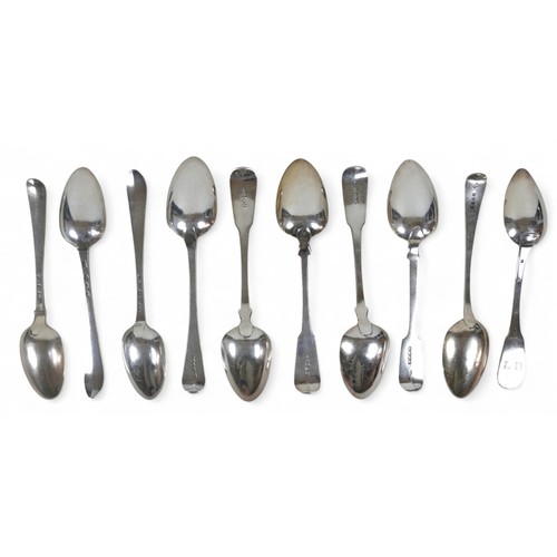 3 - A collection of ten George III and later silver serving spoons, to include three Scottish, Glasgow 1... 