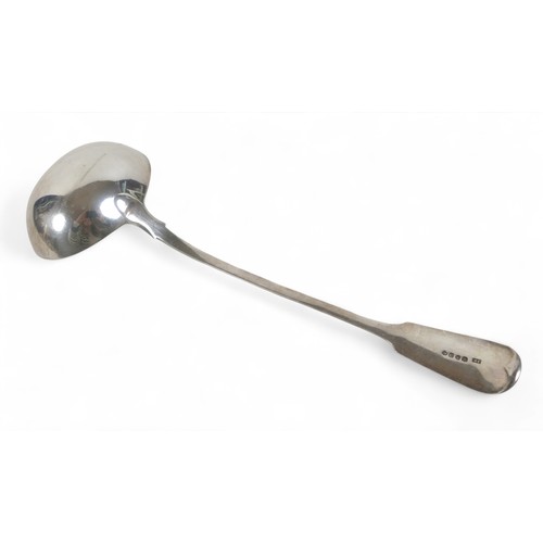 22 - A George III fiddle pattern silver ladle, Mary Chawner, London, 1795/96, 34cm long, 237.6g/7.6toz.