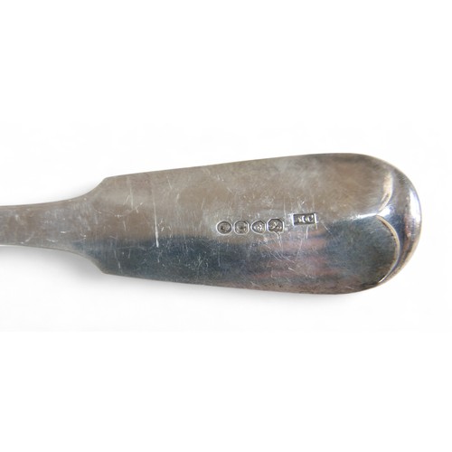 22 - A George III fiddle pattern silver ladle, Mary Chawner, London, 1795/96, 34cm long, 237.6g/7.6toz.