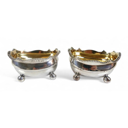 17 - A pair of George III silver salts with gilt interiors, London 1789, 9 by 7 by 5cm high, 171.2g/5.5 t... 