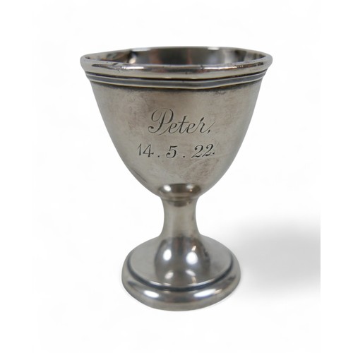 6 - A group of Victorian and later silver items, comprising Childs tankard, eggcup, strainer, dish and s... 