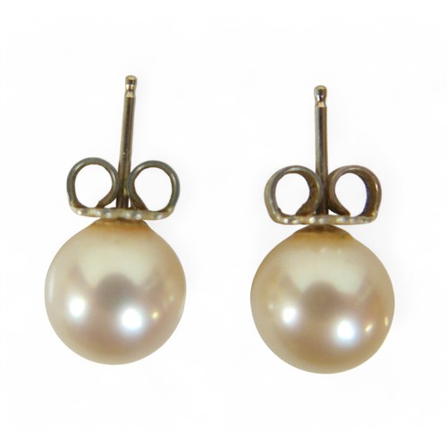 37 - A Tiffany & co sterling silver pair of pearl stud earrings, marked 925, 8mm pearls, with box.