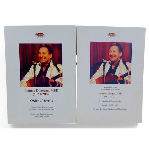 129 - Lonnie Donegan MBE (1931-2002) an order of service and a memorial service with signiatures including... 