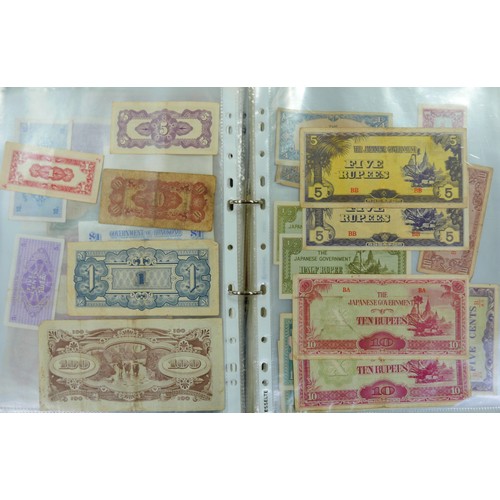 87 - An album of WWII and later Chinese, Japanese and other banknotes, together with an album of 1970s Fi... 