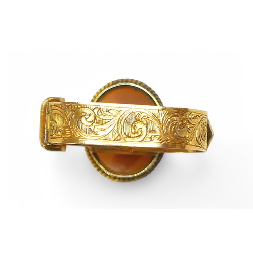 70 - A 9ct yellow gold cameo belt scarf clip, 30 by 20 by 18mm, 5.3g.