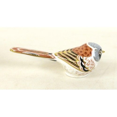 108 - A Royal Crown Derby paperweight, modelled as a Bearded Tit, MMXVII, 13cm long, boxed, together with ... 