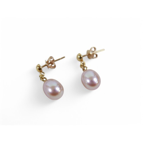 51 - A string of Chinese freshwater pearls and 9ct gold earrings, pearls measure approximately 9 by 11mm,... 