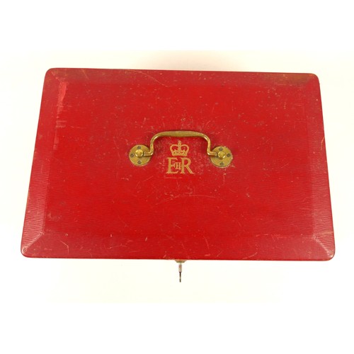 151 - An Elizabeth II red Morocco leather British government dispatch box with gilt embossed ERII cipher t... 