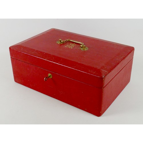 151 - An Elizabeth II red Morocco leather British government dispatch box with gilt embossed ERII cipher t... 