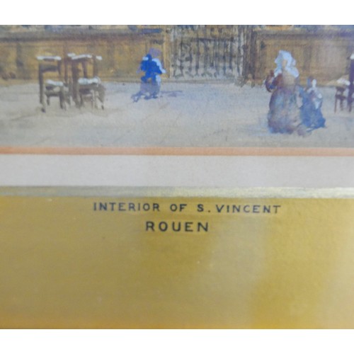 179 - Augustus Welby Northmore Pugin (1812-1852): 'Interior of S. Vincent, Rouen', watercolor of a church ... 