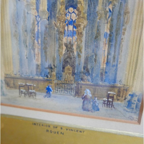 179 - Augustus Welby Northmore Pugin (1812-1852): 'Interior of S. Vincent, Rouen', watercolor of a church ... 