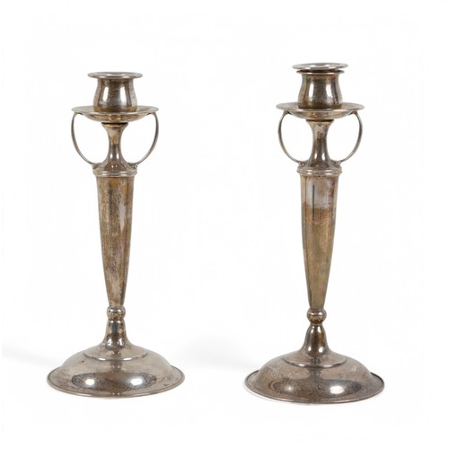 26 - A pair of early 20th century Gorham Manufacturing Co Sterling silver candlesticks, with of weighted ... 