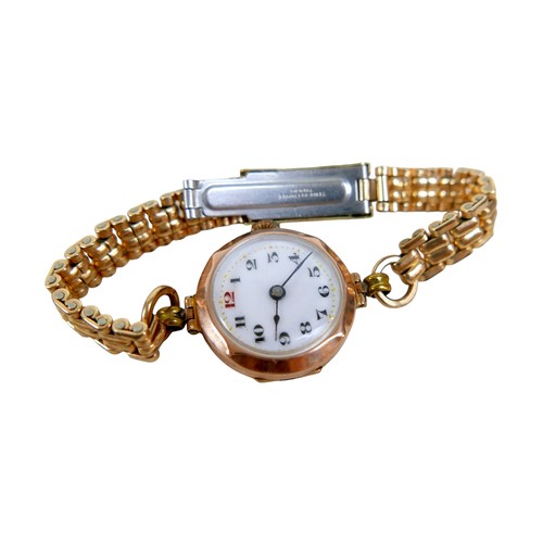 113 - Four gold ladies watches, three 9ct yellow gold one of which has a plated strap the others being 9ct... 