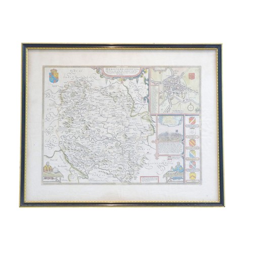 246 - After John Speed (British, 1552-1629): Map of Herefordshire, hand coloured, 48 by 60cm, glazed and f... 