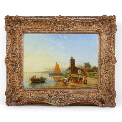 262 - William Raymond Dommersen (Dutch, fl. 1865-1898): 'The Lighthouse at Edam', a Dutch port scene, sign... 